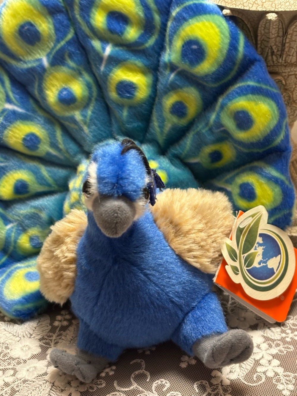 Plush Peacock Small Pet Toy - Blue and Tan
